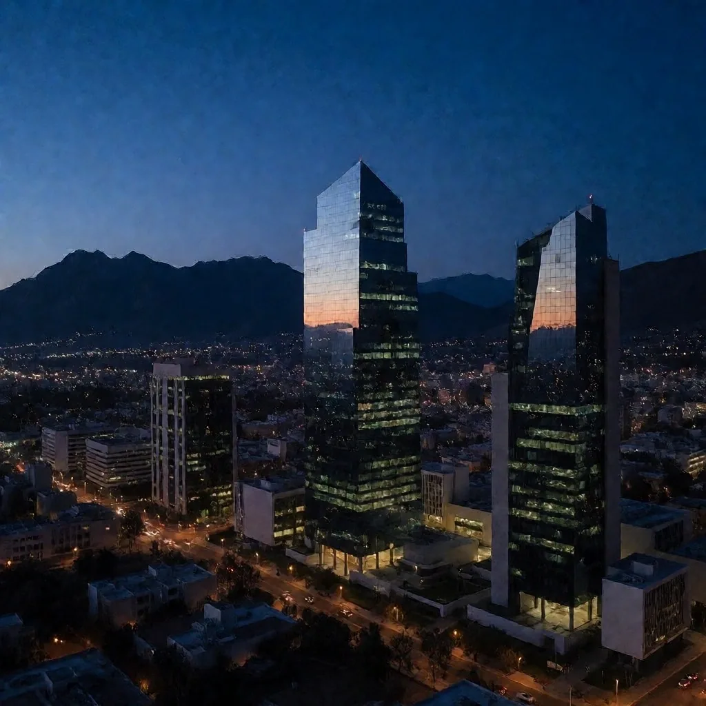 Distrito financiero de Monterrey al atardecer