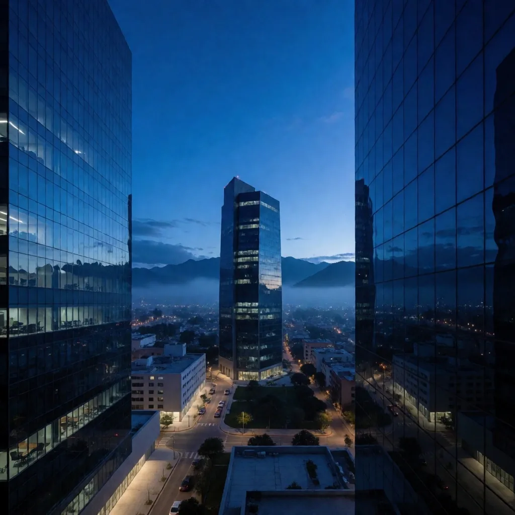 Distrito financiero de Monterrey al atardecer