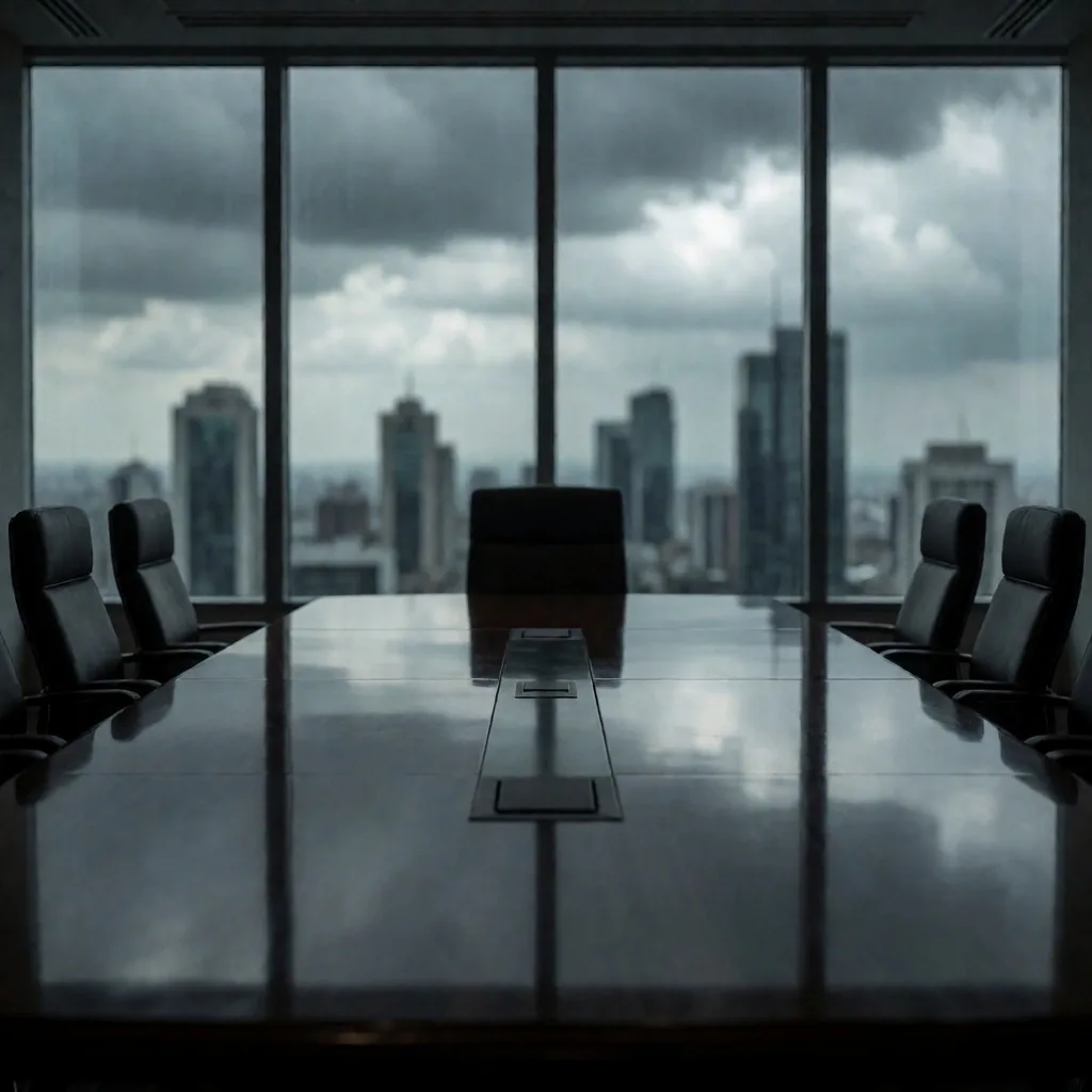 Sala de juntas corporativa con vista a la ciudad
