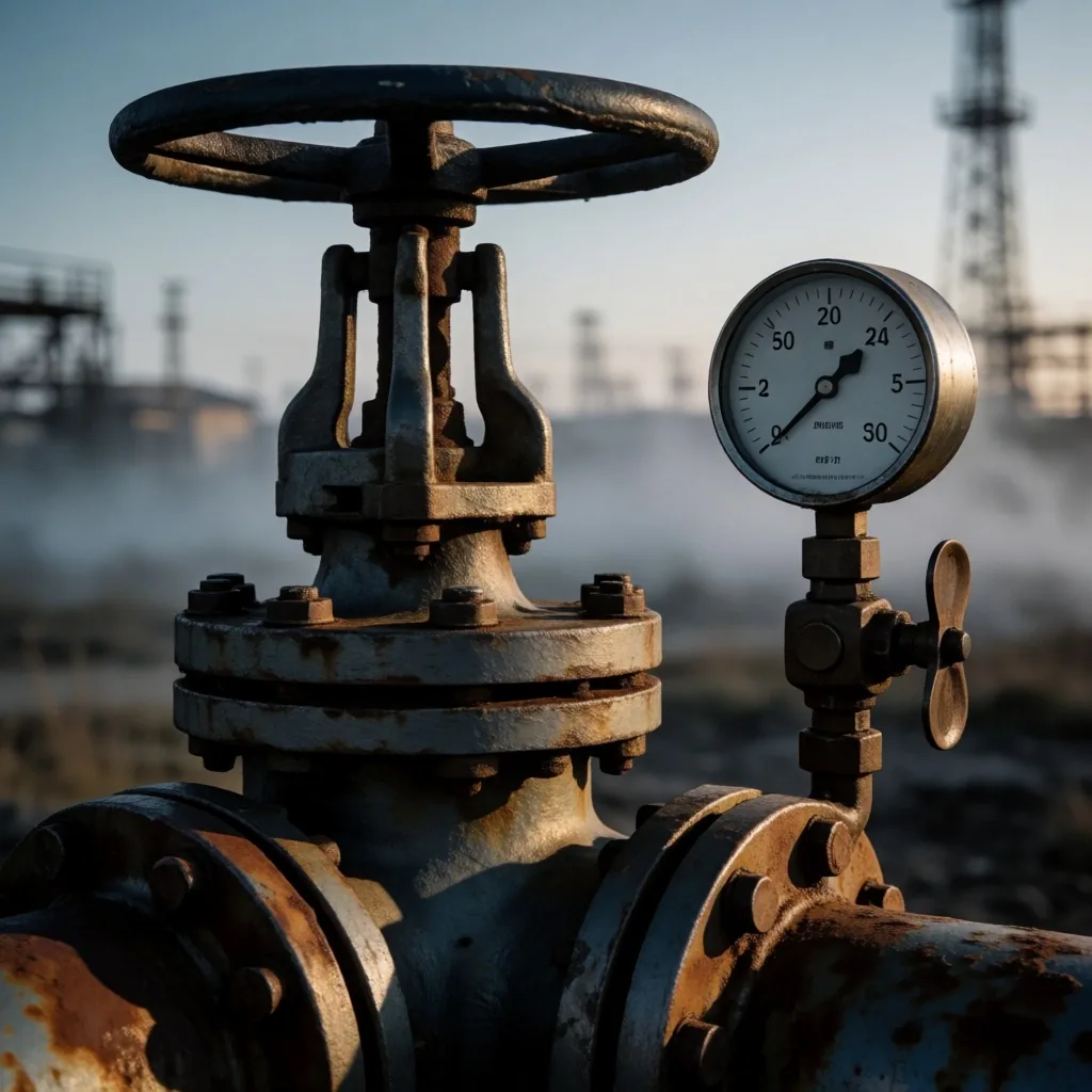 Refinería de petróleo al anochecer