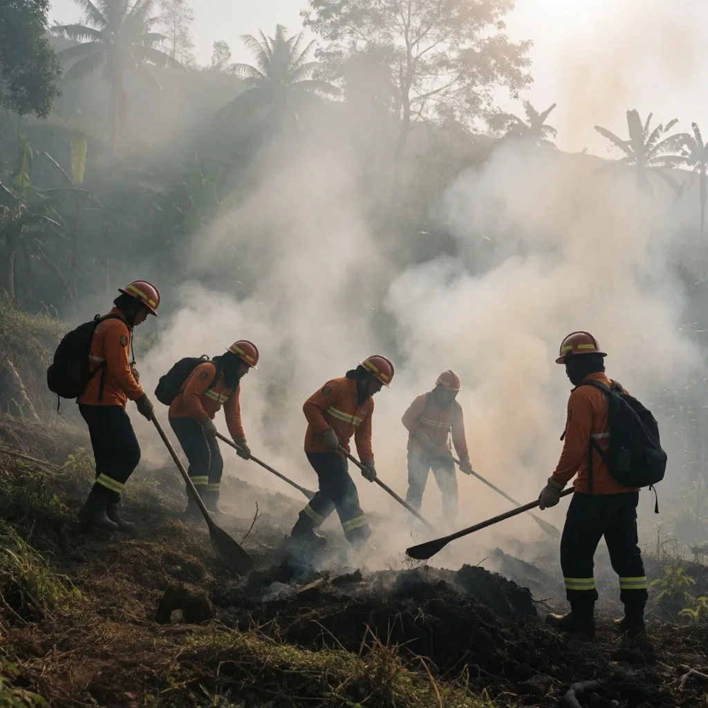 Voluntarios contra incendios en Indonesia