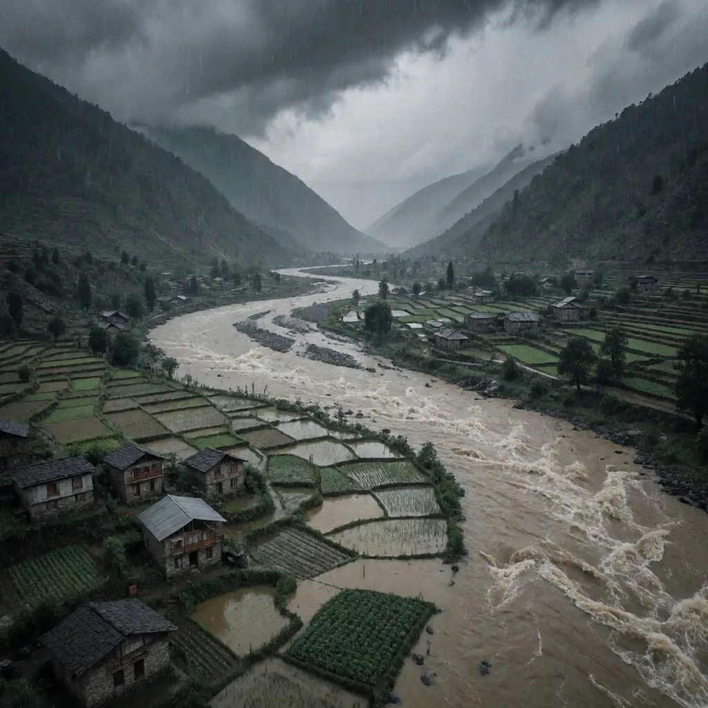 Inundaciones en valle del Himalaya, Nepal