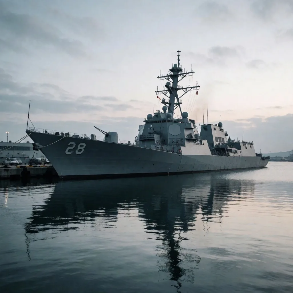 Buque naval surto en puerto coreano
