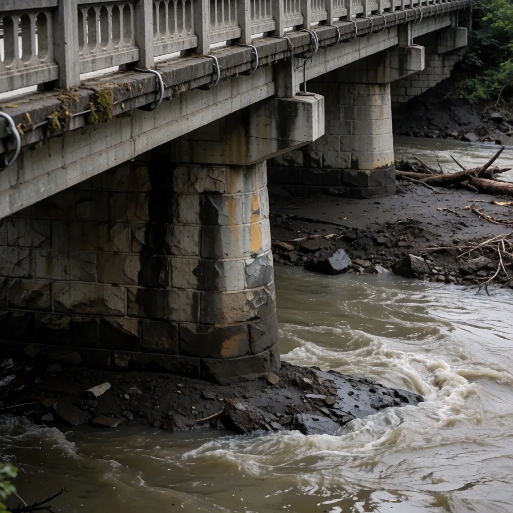 Valle inundado con infraestructura dañada